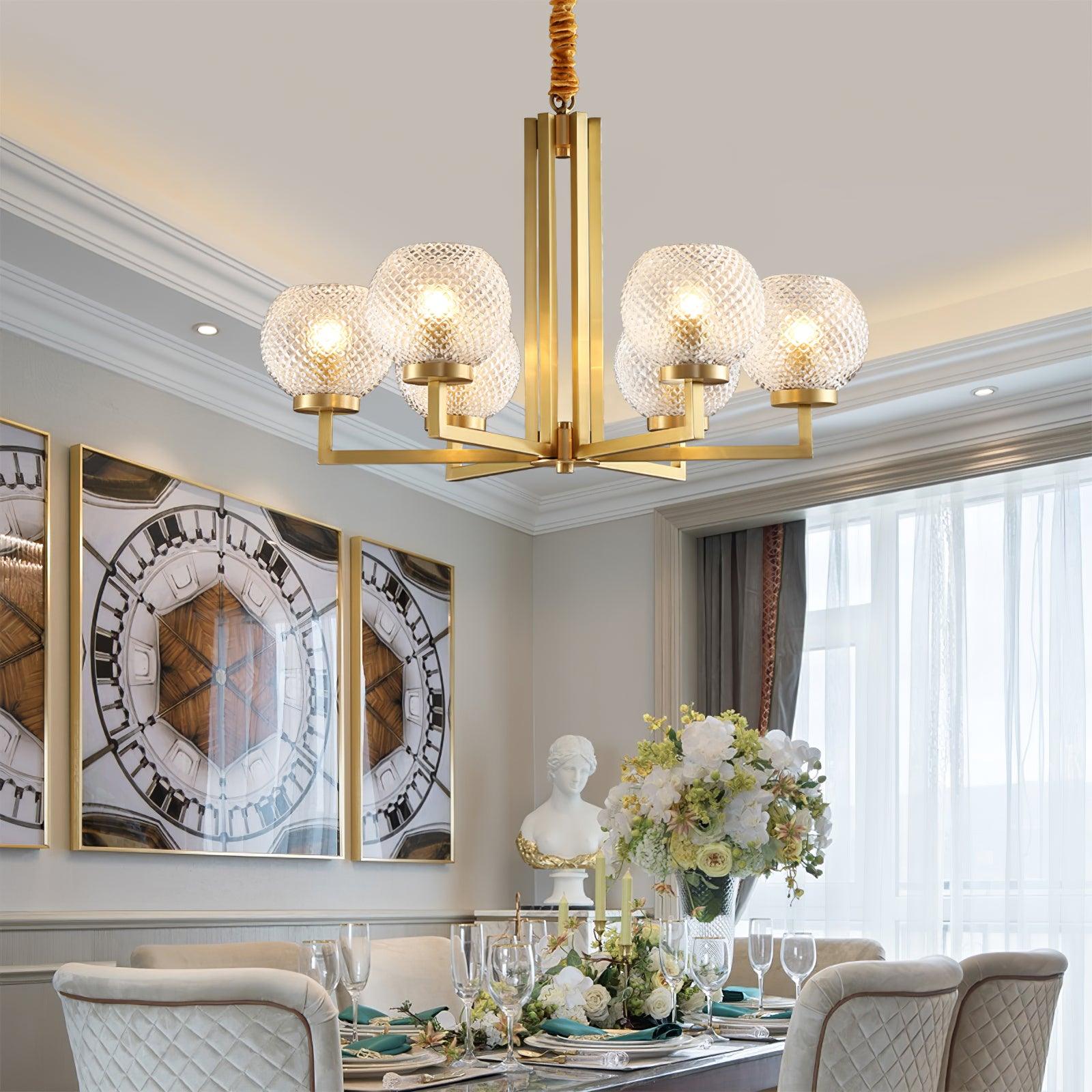 Ribbed Glass Brass Chandelier Chandelier