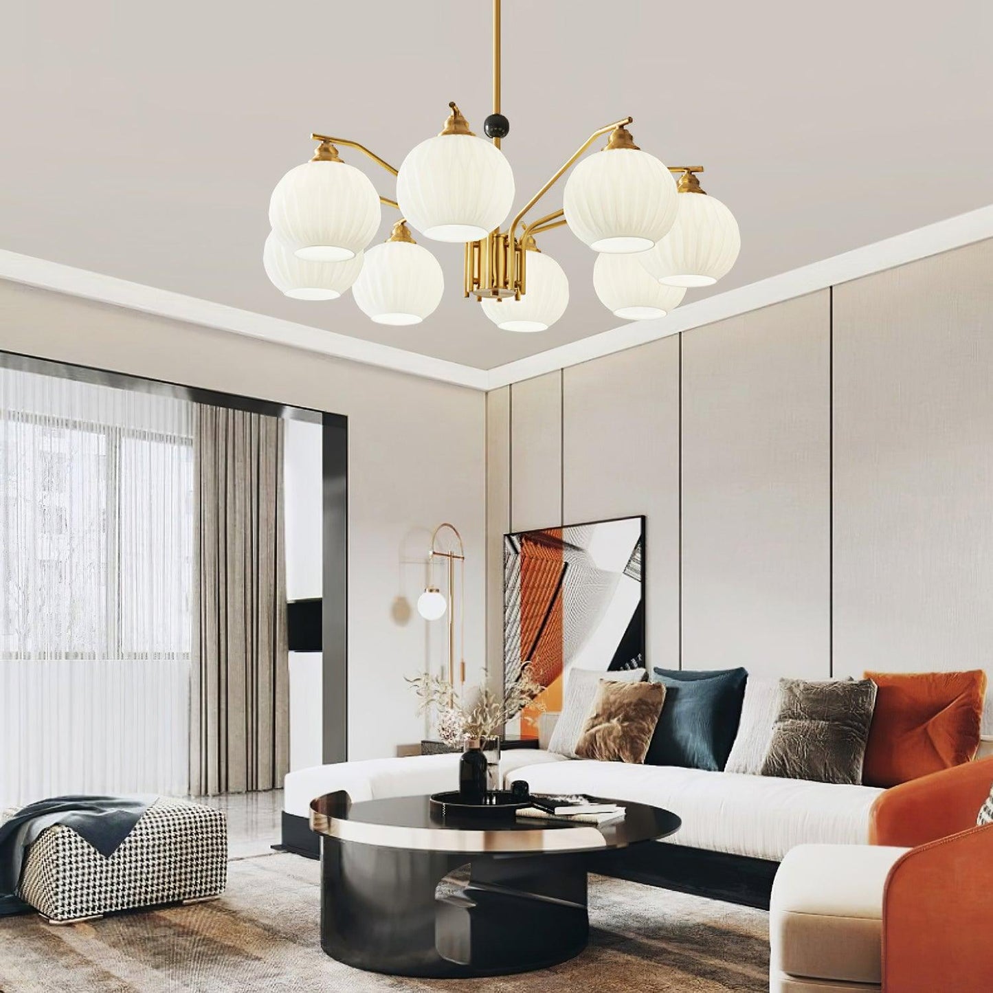 Ribbed Glass Gold Chandelier Chandelier