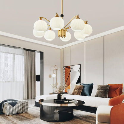 Ribbed Glass Gold Chandelier Chandelier