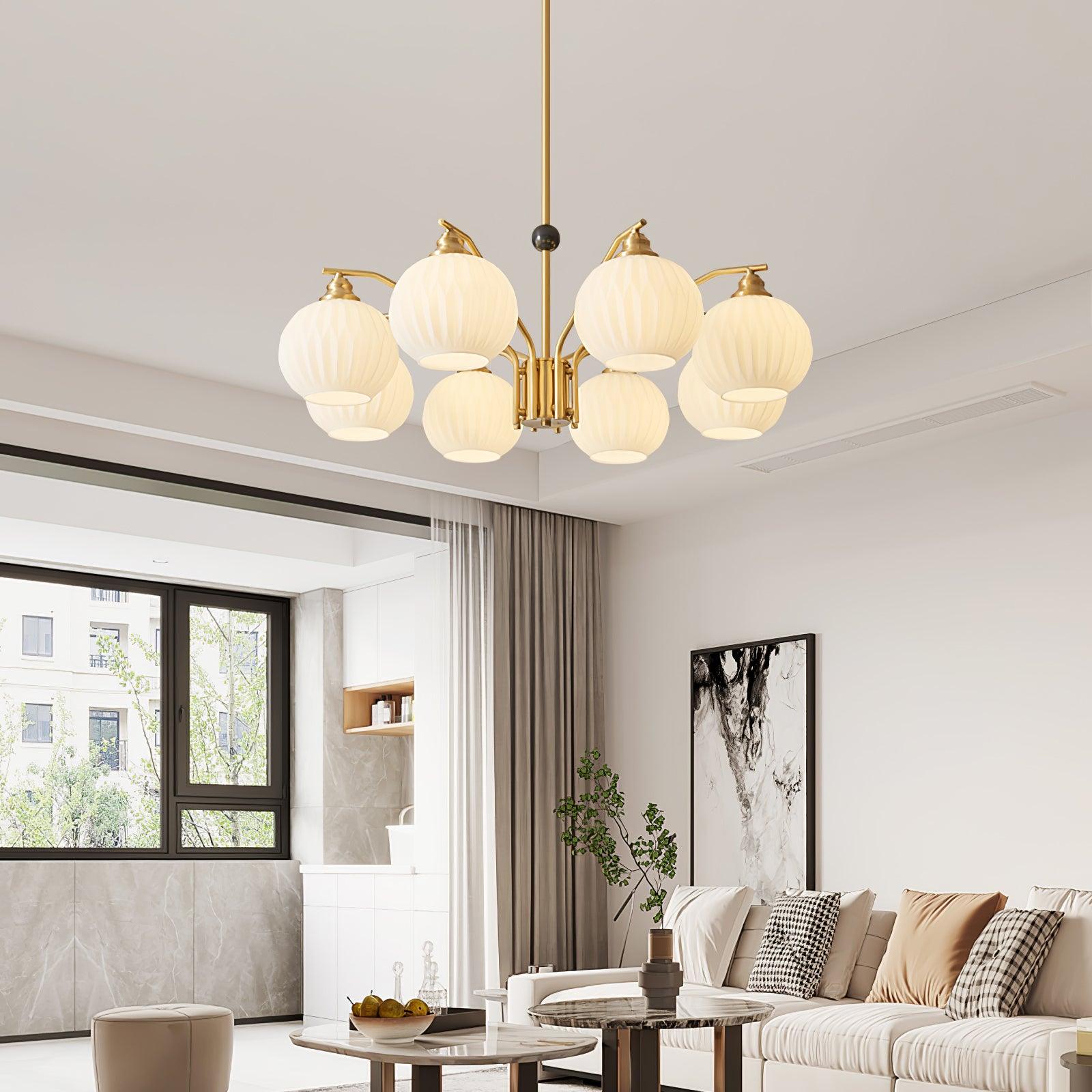 Ribbed Glass Gold Chandelier Chandelier