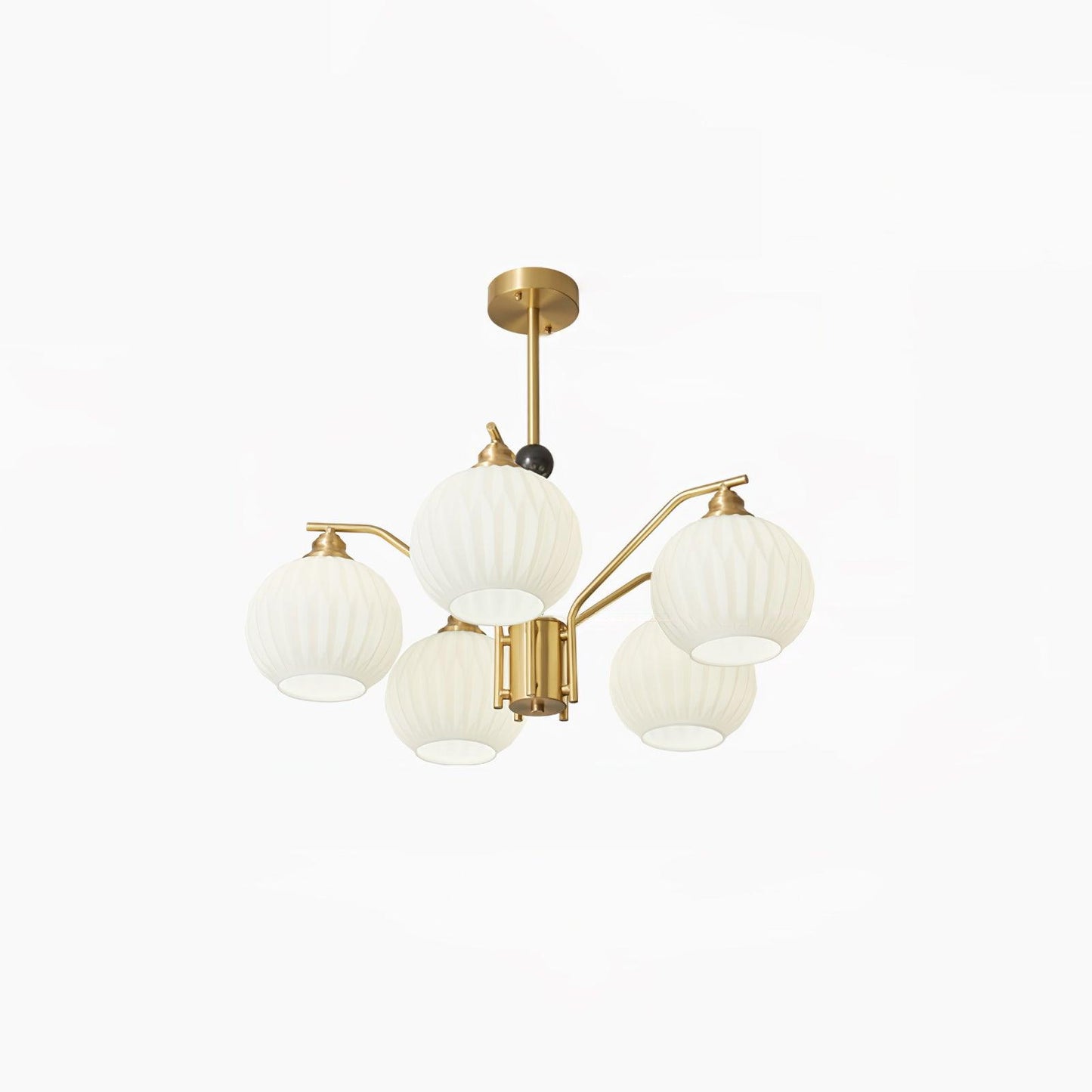 Ribbed Glass Gold Chandelier 5 Heads ? 27.6″ x H 17.7″ / Dia 70cm x H 45cm / Brass & White Chandelier