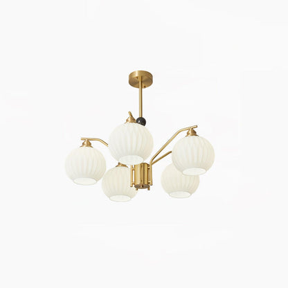 Ribbed Glass Gold Chandelier 5 Heads ? 27.6″ x H 17.7″ / Dia 70cm x H 45cm / Brass & White Chandelier