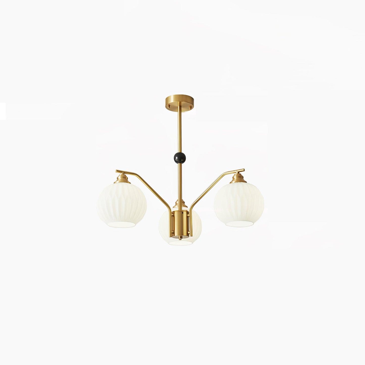Ribbed Glass Gold Chandelier 3 Heads ? 27.6″ x H 17.7″ / Dia 70cm x H 45cm / Brass & White Chandelier