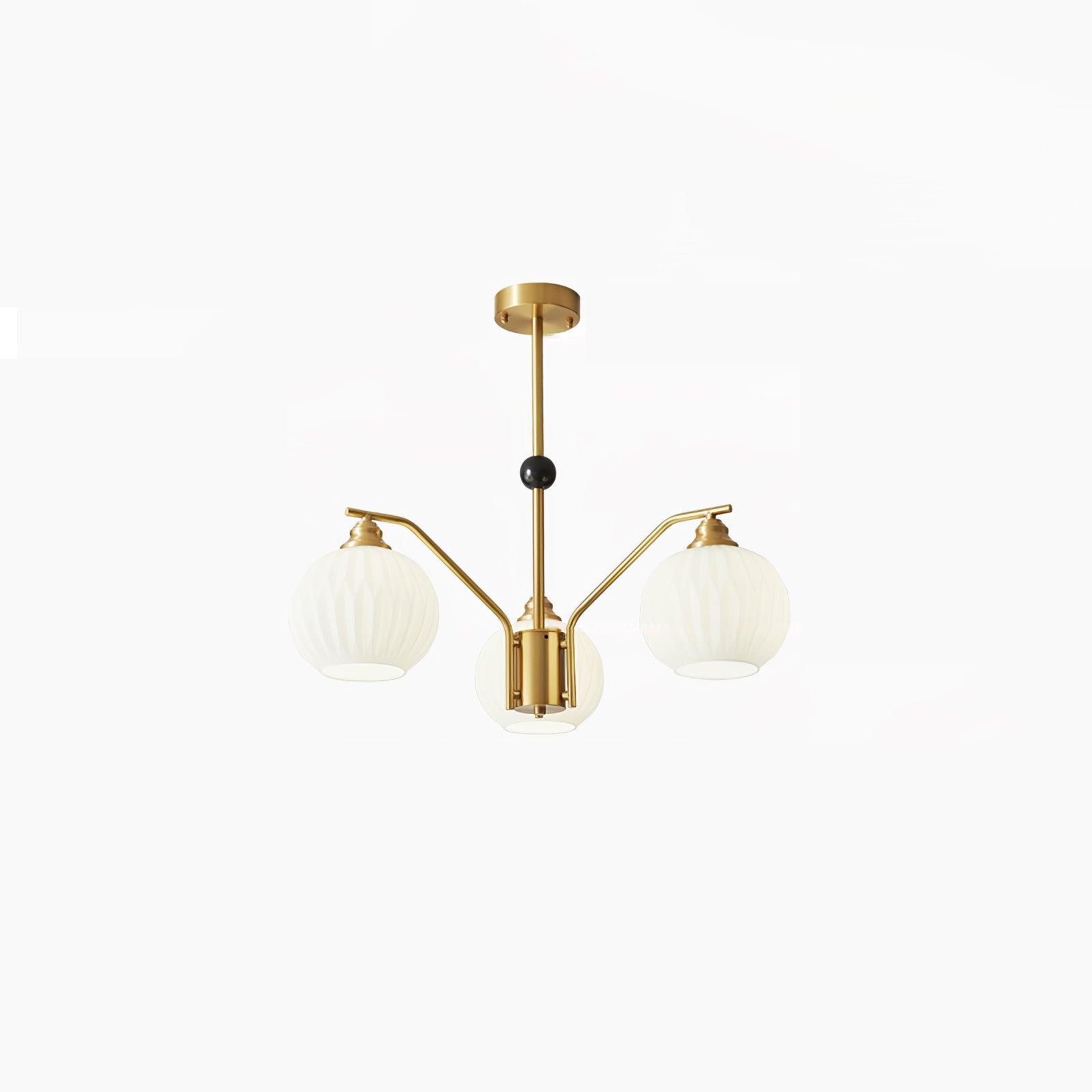 Ribbed Glass Gold Chandelier 3 Heads ? 27.6″ x H 17.7″ / Dia 70cm x H 45cm / Brass & White Chandelier