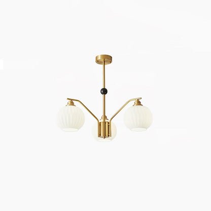 Ribbed Glass Gold Chandelier 3 Heads ? 27.6″ x H 17.7″ / Dia 70cm x H 45cm / Brass & White Chandelier
