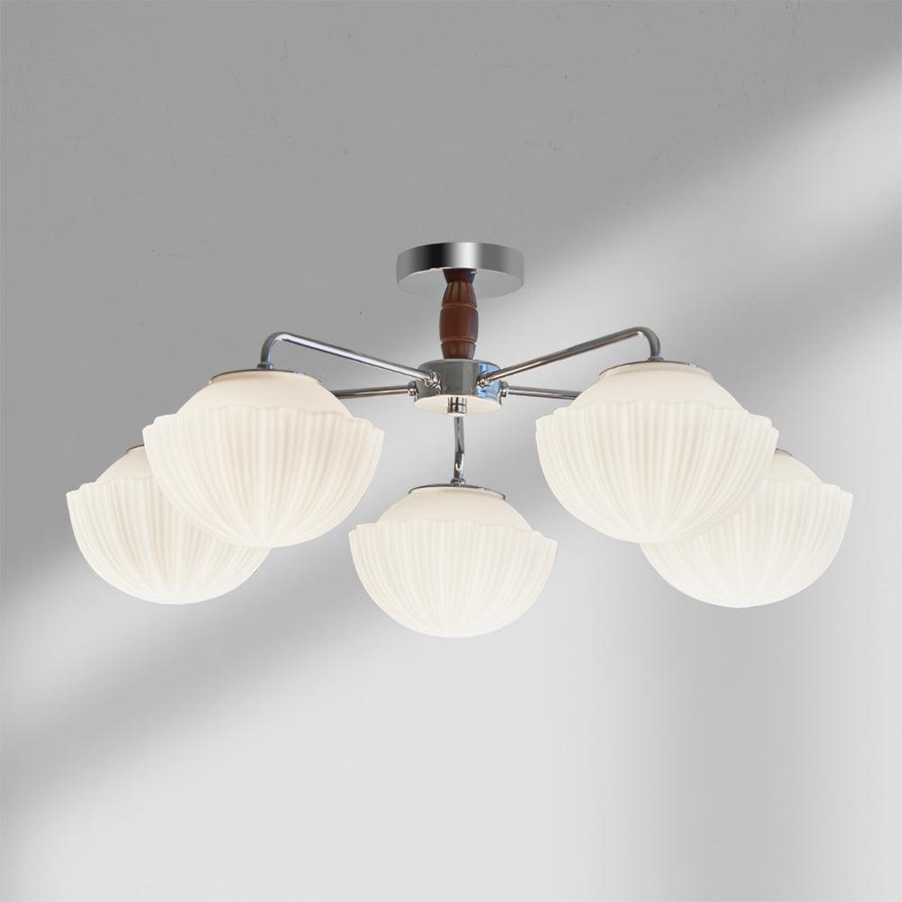 Ribbed Walnut Ceiling Lamp 5 Heads L 30.7″ x H 12.2″ / L 78cm x H 31cm / Walnut color & White Ceiling lamp