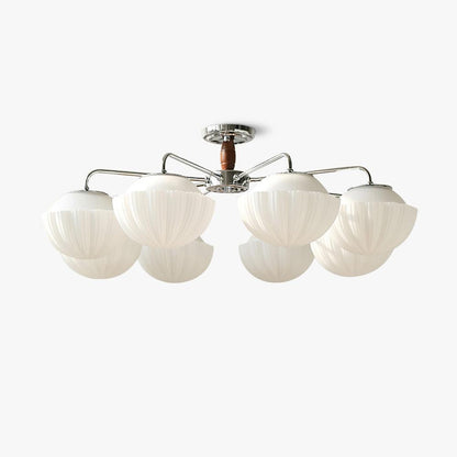 Ribbed Walnut Ceiling Lamp 8 Heads L 34.6″ x H 12.2″ / L 88cm x H 31cm / Walnut color & White Ceiling lamp