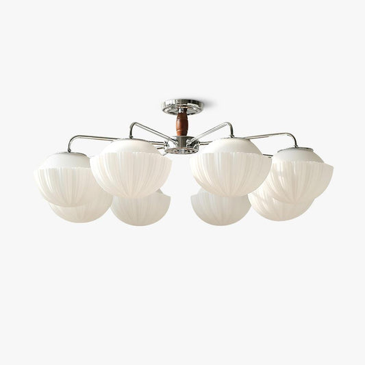 Ribbed Walnut Ceiling Lamp 8 Heads L 34.6″ x H 12.2″ / L 88cm x H 31cm / Walnut color & White Ceiling lamp