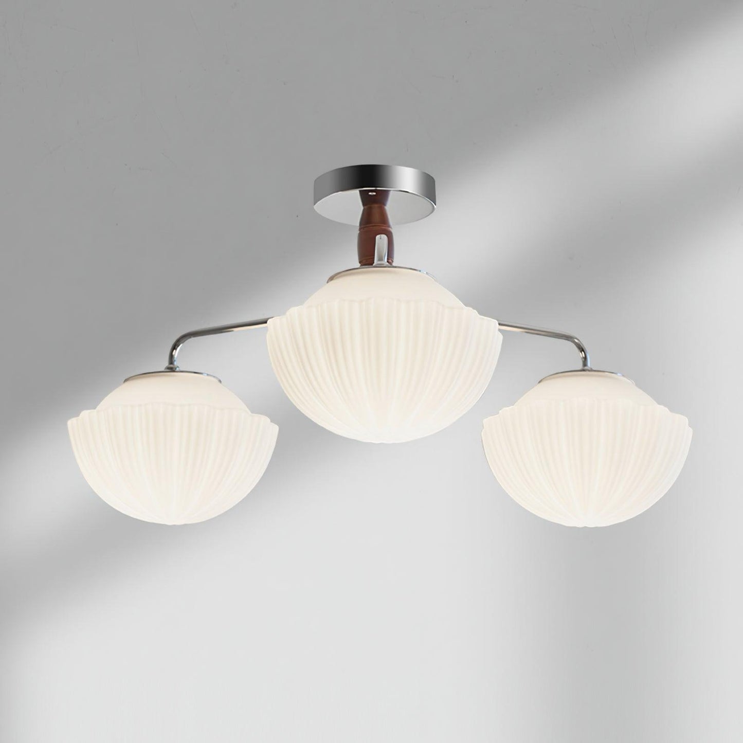 Ribbed Walnut Ceiling Lamp 3 Heads L 26.8″ x H 12.2″ / L 68cm x H 31cm / Walnut color & White Ceiling lamp
