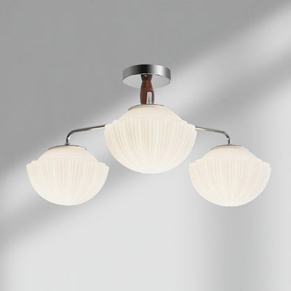 Ribbed Walnut Ceiling Lamp 3 Heads L 26.8″ x H 12.2″ / L 68cm x H 31cm / Walnut color & White Ceiling lamp