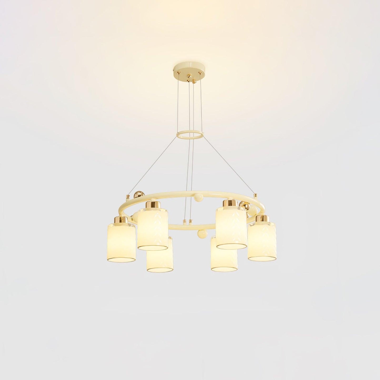 Ring Glass Cup Chandelier 6 heads ? 23.6″ x H 8.7″ / Dia 60cm x H 22cm / Creamy & White Chandelier