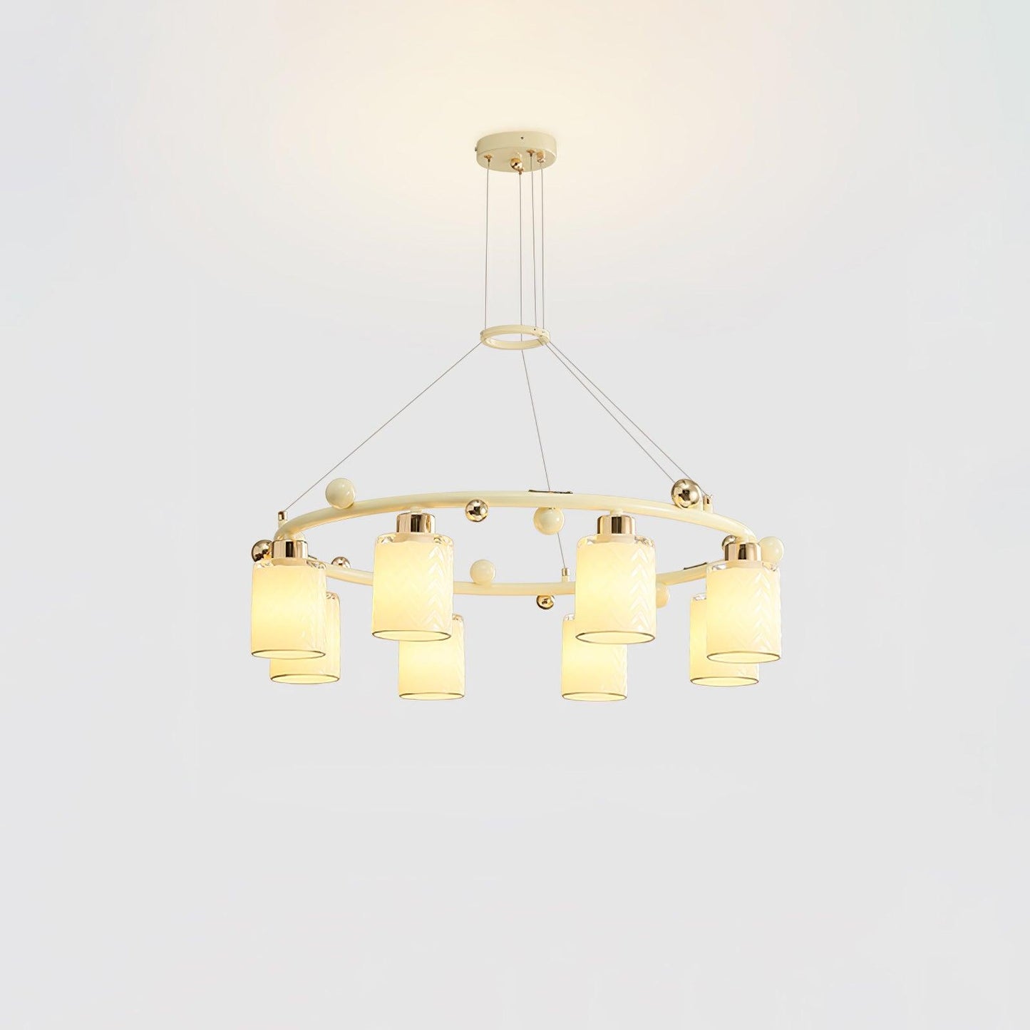 Ring Glass Cup Chandelier 8 heads ? 29.9″ x H 8.7″ / Dia 76cm x H 22cm / Creamy & White Chandelier