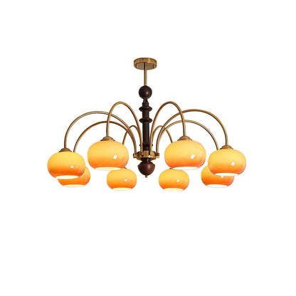 Ripe Persimmon Chandelier 8 heads Dia 43.3″ x H 23.6″ / Walnut Color & Gold Chandelier