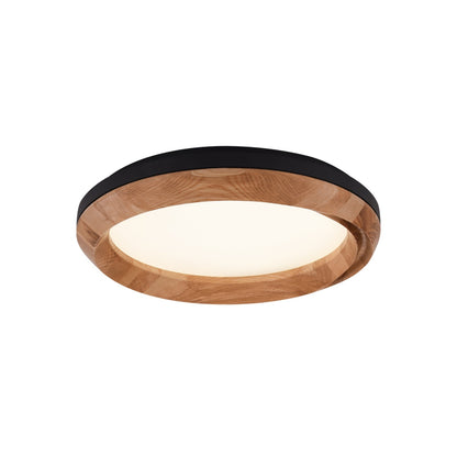 Ripple Wood Ceiling Light Dia 23.6’’ x H 5.1’’ / Black & Wood color / Warm Light Ceiling lamp