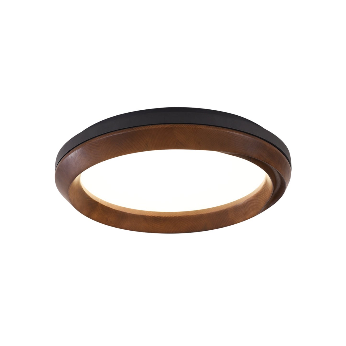 Ripple Wood Ceiling Light Dia 23.6’’ x H 5.1’’ / Black & Walnut Color / Warm Light Ceiling lamp