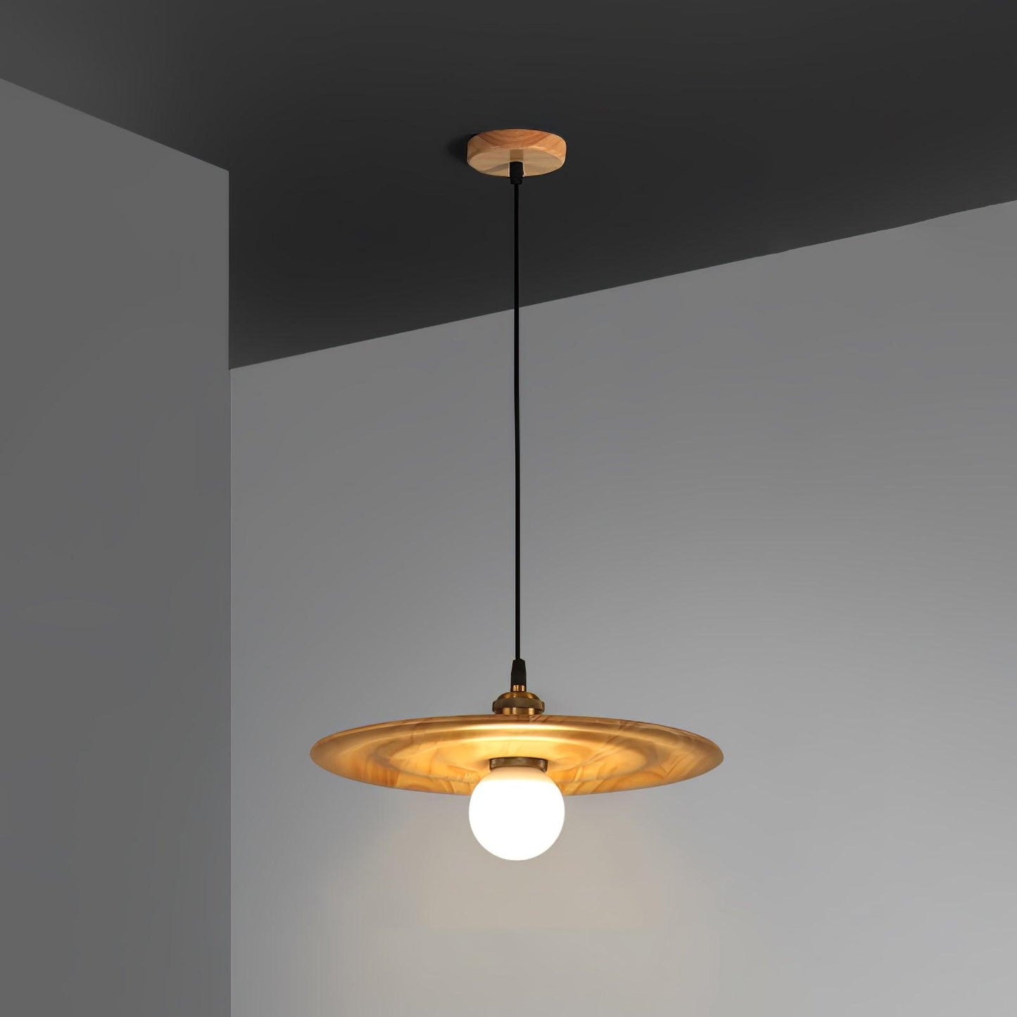 Ripplewood Pendant Lamp Dia 9.8″ x H 5.9″ / Dia 25cm x H 15cm / Nature wood & Brass Pendant light