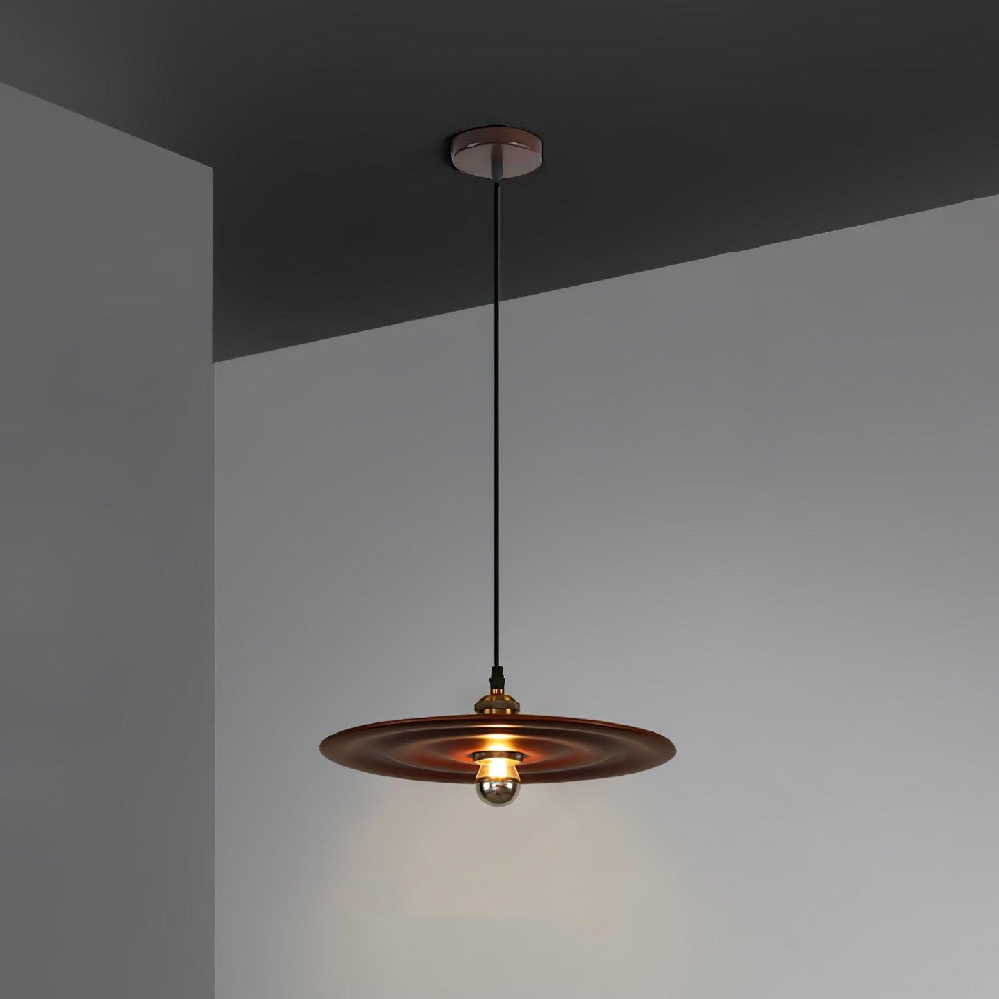 Ripplewood Pendant Lamp Dia 9.8″ x H 5.9″ / Dia 25cm x H 15cm / Walnut wood & Brass Pendant light