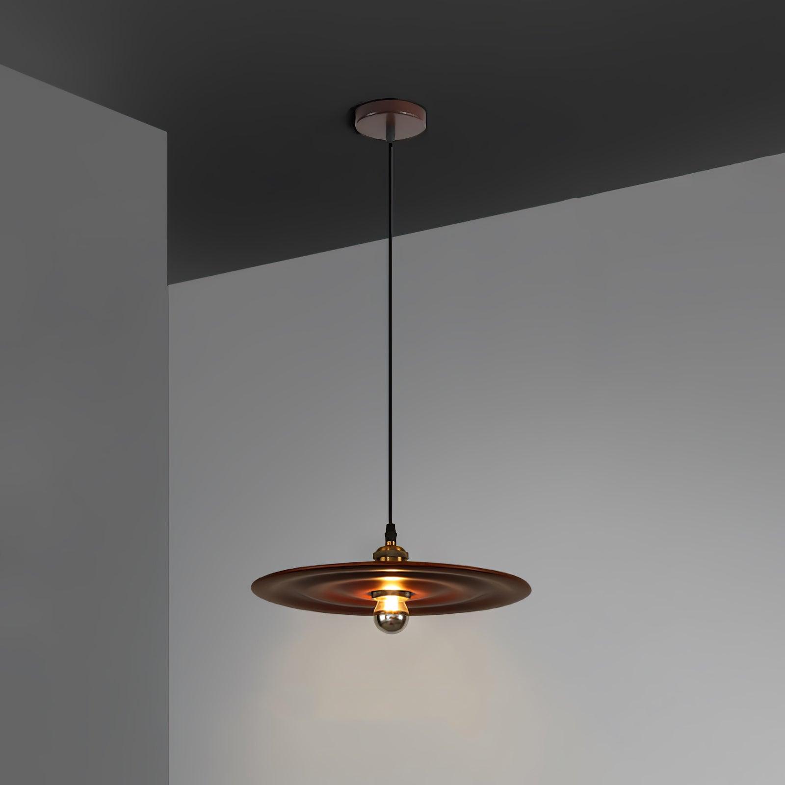 Ripplewood Pendant Lamp Dia 9.8″ x H 5.9″ / Dia 25cm x H 15cm / Walnut wood & Brass Pendant light