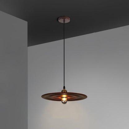 Ripplewood Pendant Lamp Dia 9.8″ x H 5.9″ / Dia 25cm x H 15cm / Walnut wood & Brass Pendant light