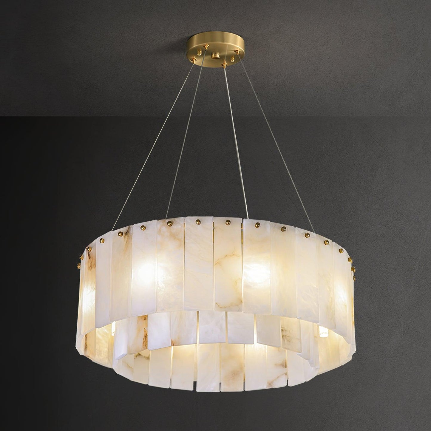 Rock Alabaster Chandelier ? 23.6″ x H 59″/ Dia 60cm x H 150cm / Brass & White Alabaster Chandelier