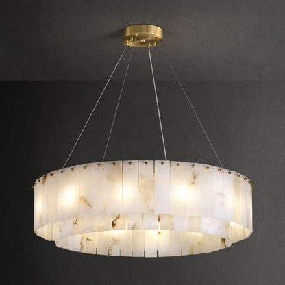 Rock Alabaster Chandelier ? 31.4″ x H 59″/ Dia 80cm x H 150cm / Brass & White Alabaster Chandelier