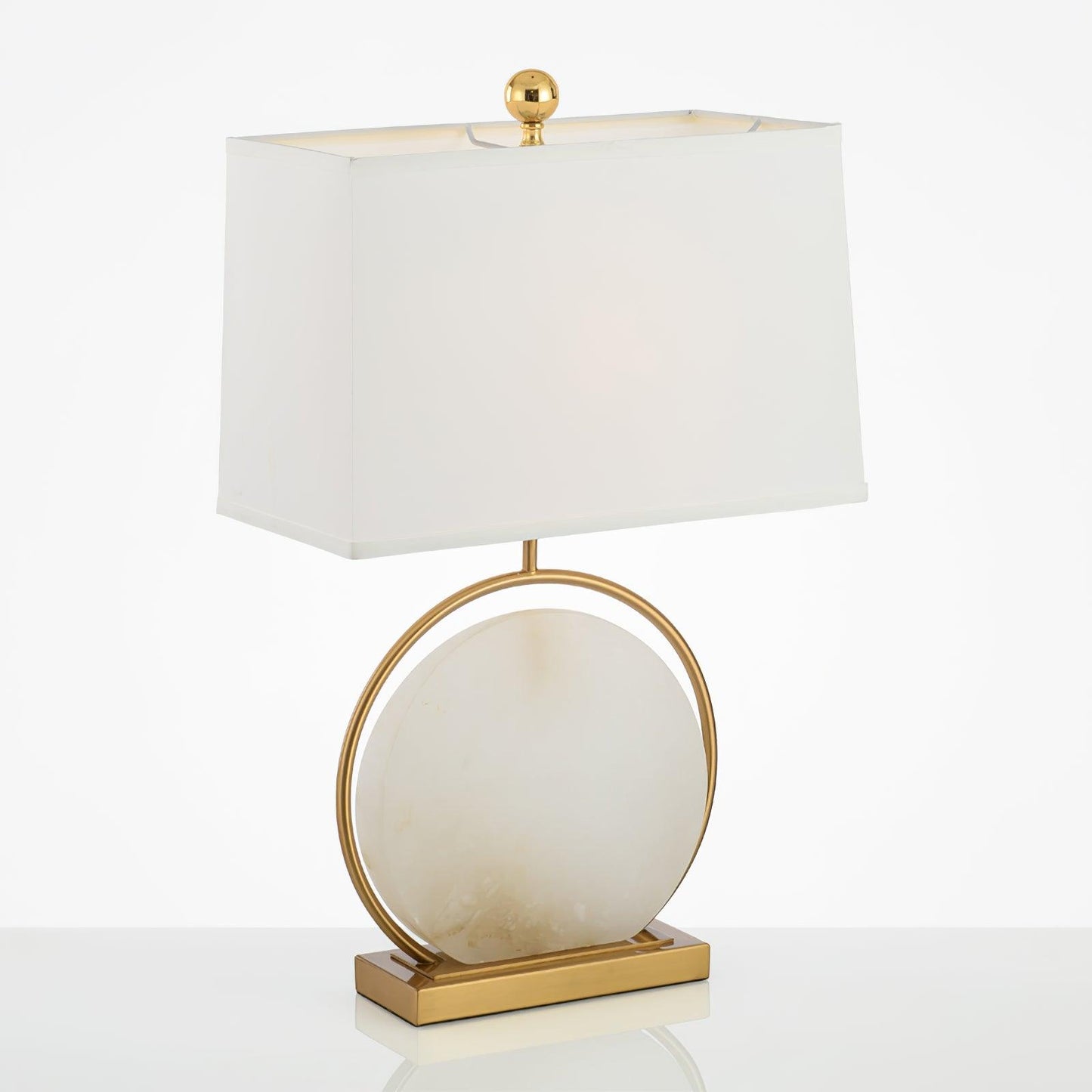 Roma White Marble Table Lamp Dia 14.9″ x H 24.4″/ Dia 38cm x H 62cm / Gold & White Alabaster / US plug Table lamp