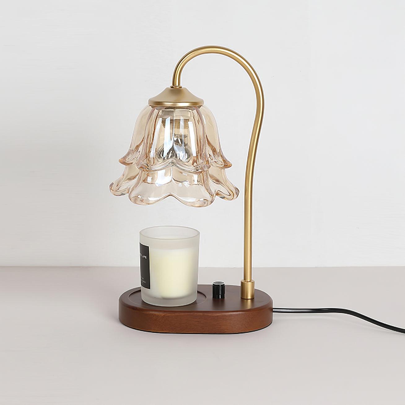 Romantic Warmer Lamp ? 6.7″ x H 11.8″ / Dia 17cm x H 30cm / Gold & Walnut & Amber / US plug Table lamp