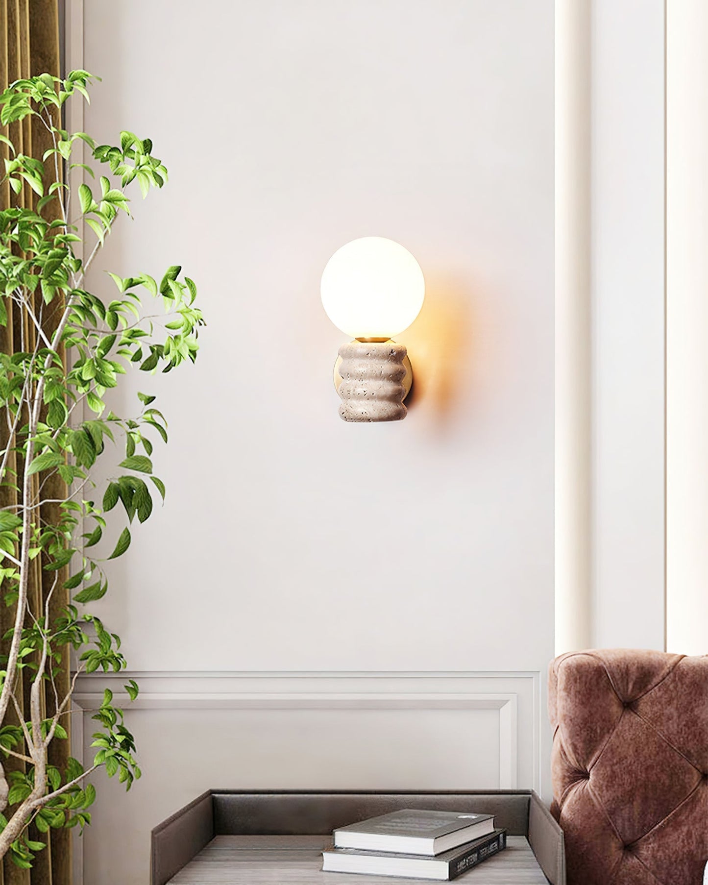 Romus Wall Lamp ? 3.9’’ x H 10.6’’ / Gold & Yellow Travertine Wall lamp