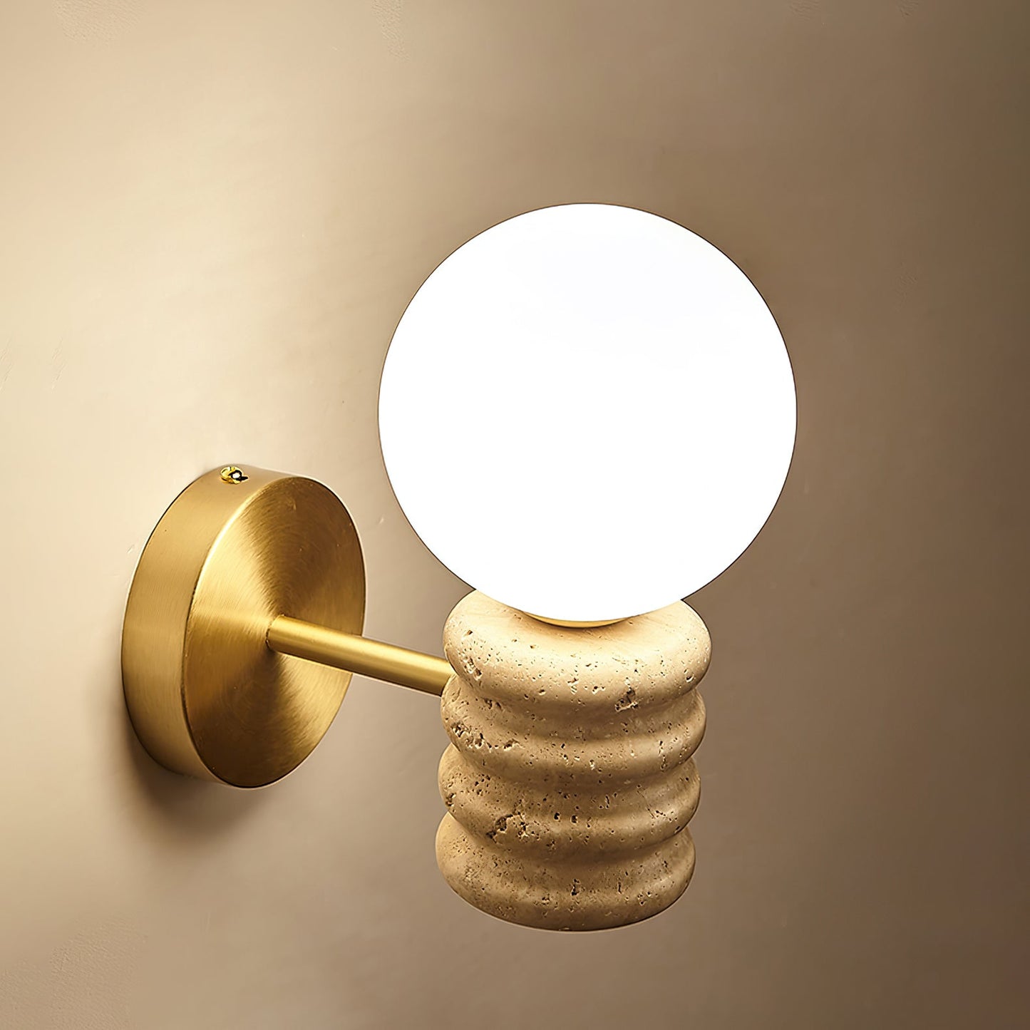 Romus Wall Lamp ? 3.9’’ x H 10.6’’ / Gold & Yellow Travertine Wall lamp