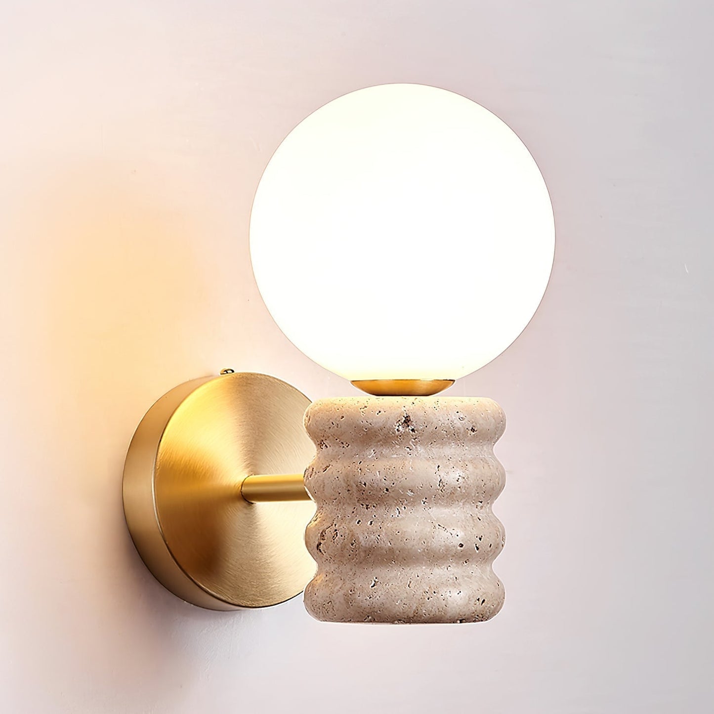 Romus Wall Lamp ? 3.9’’ x H 10.6’’ / Gold & Yellow Travertine Wall lamp