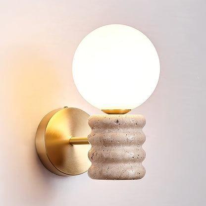 Romus Wall Lamp ? 3.9’’ x H 10.6’’ / Gold & Yellow Travertine Wall lamp