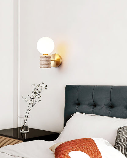 Romus Wall Lamp ? 3.9’’ x H 10.6’’ / Gold & Yellow Travertine Wall lamp