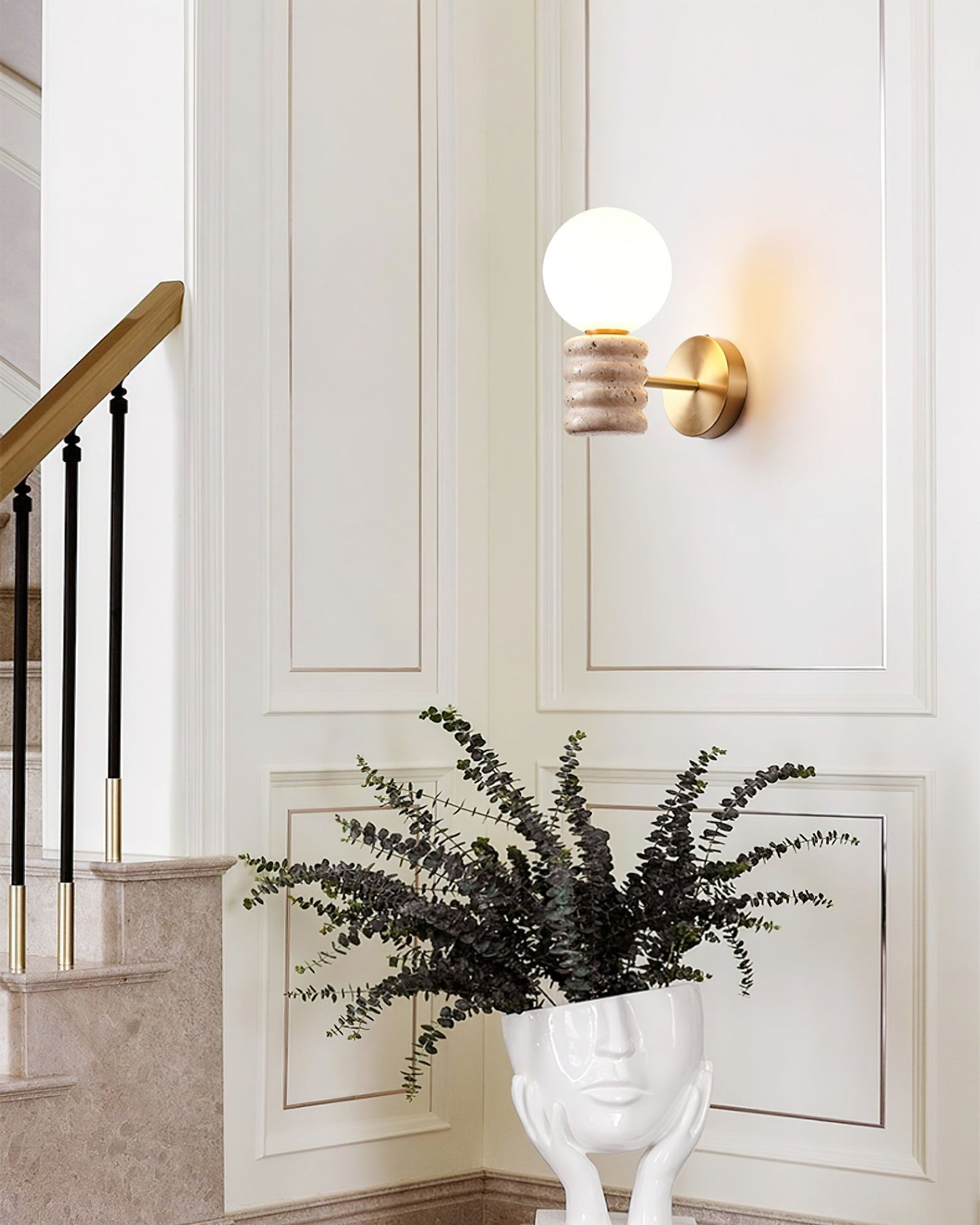 Romus Wall Lamp ? 3.9’’ x H 10.6’’ / Gold & Yellow Travertine Wall lamp