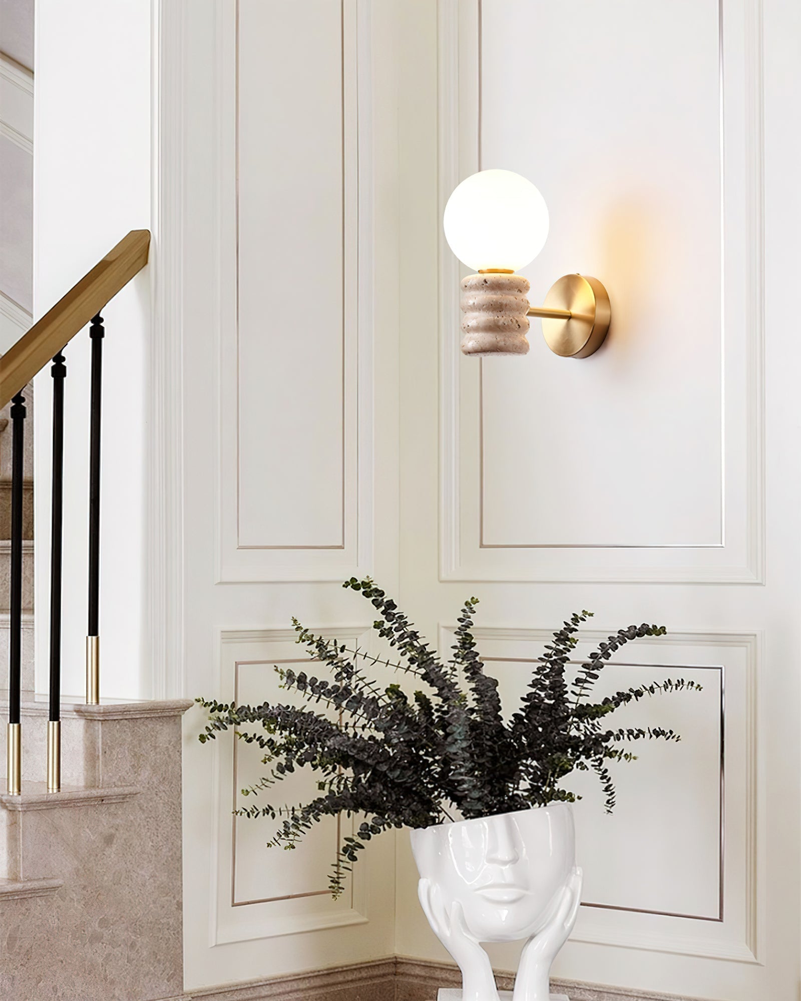Romus Wall Lamp ? 3.9’’ x H 10.6’’ / Gold & Yellow Travertine Wall lamp