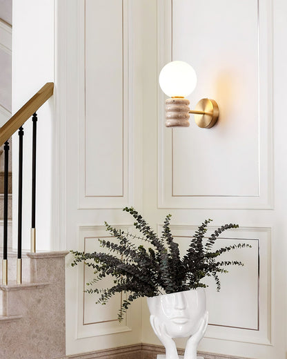 Romus Wall Lamp ? 3.9’’ x H 10.6’’ / Gold & Yellow Travertine Wall lamp