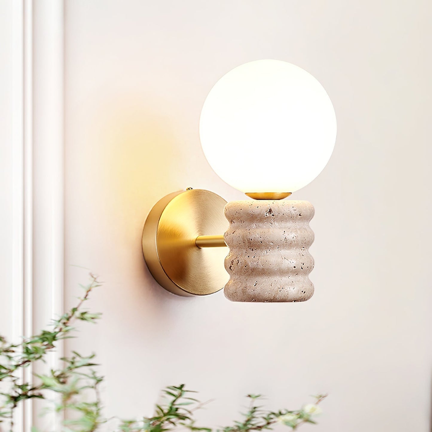Romus Wall Lamp ? 3.9’’ x H 10.6’’ / Gold & Yellow Travertine Wall lamp