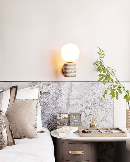 Romus Wall Lamp ? 3.9’’ x H 10.6’’ / Gold & Yellow Travertine Wall lamp