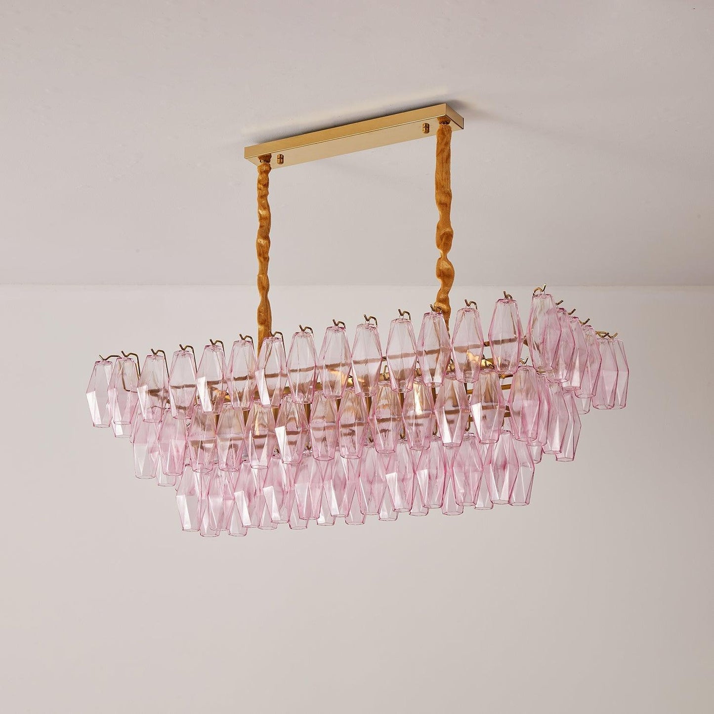 Romantic Modern Gold Rose Tinted Glass Chandelier