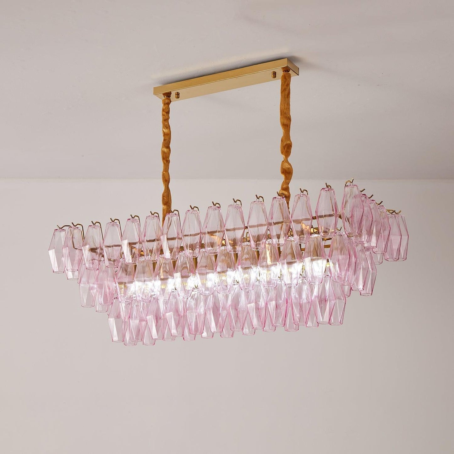 Romantic Modern Gold Rose Tinted Glass Chandelier