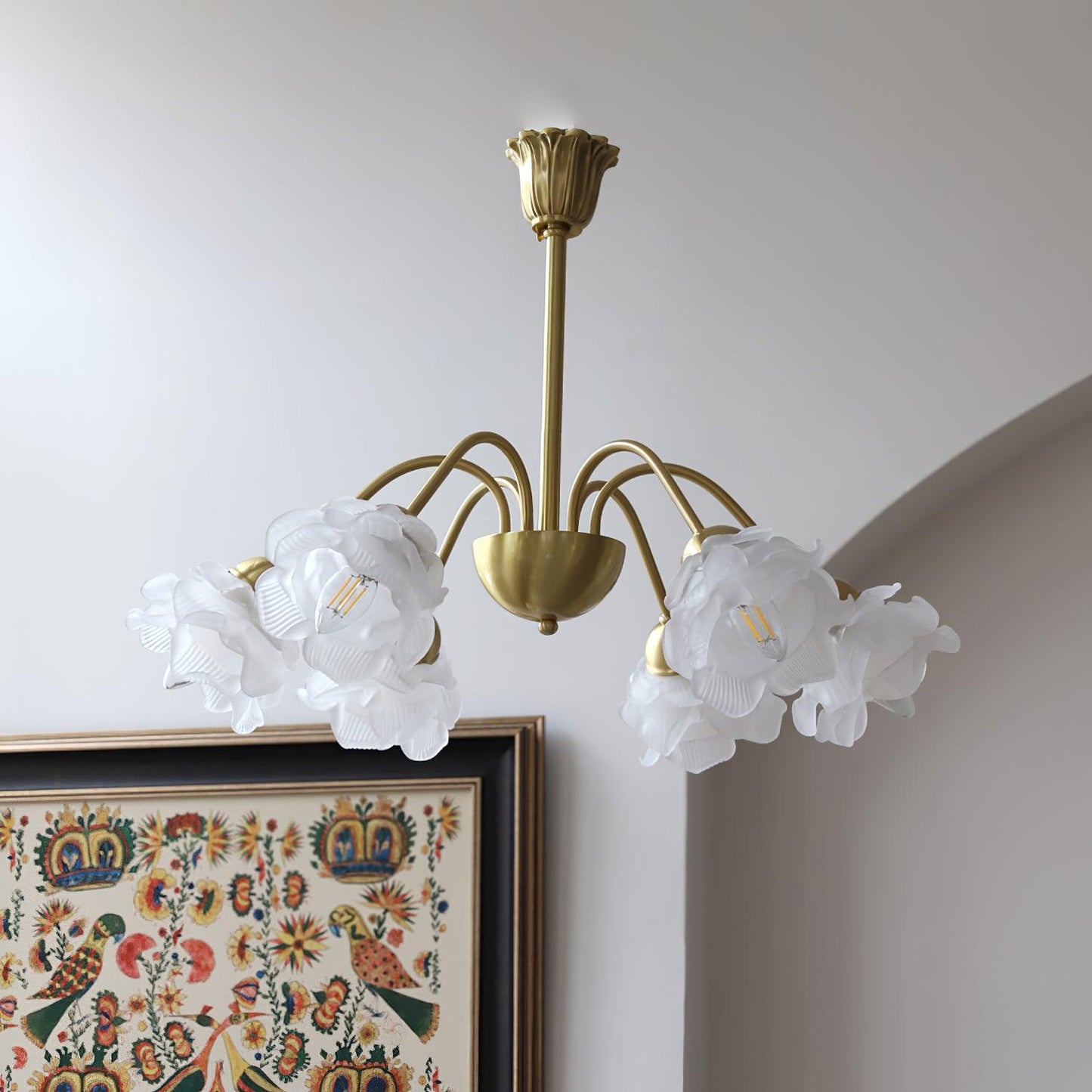 Roses Chandelier 6 heads ? 23.6″ x H 15.4″ / Dia 60cm x H 39cm / Copper & White Chandelier
