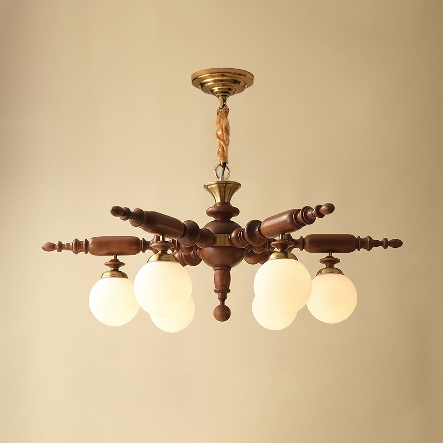 Rotating Stick Chandelier 6 Heads Dia 40.2″ x H 13.4″ / Dia 102cm x H 34cm / Walnut color & Gold Chandelier