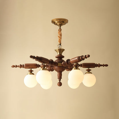 Rotating Stick Chandelier 6 Heads Dia 40.2″ x H 13.4″ / Dia 102cm x H 34cm / Walnut color & Gold Chandelier