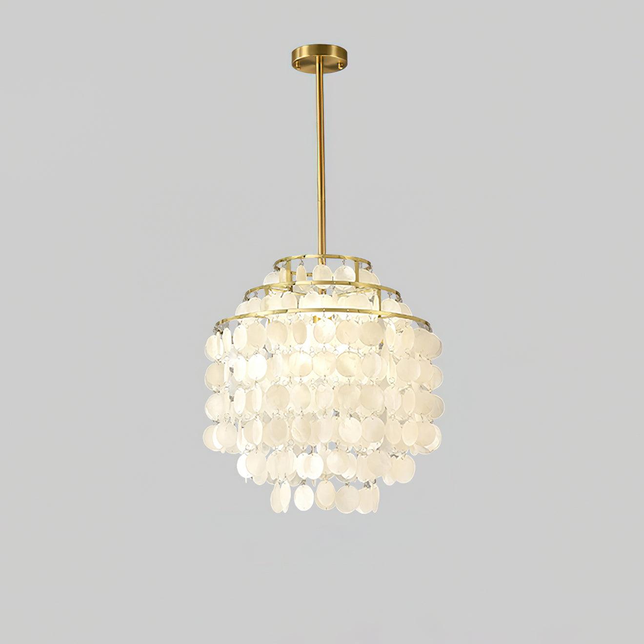 Round Shell Chandelier B 3 Layer Dia 13″ x H 19.7″ / Dia 33cm x H 50cm / Gold Chandelier