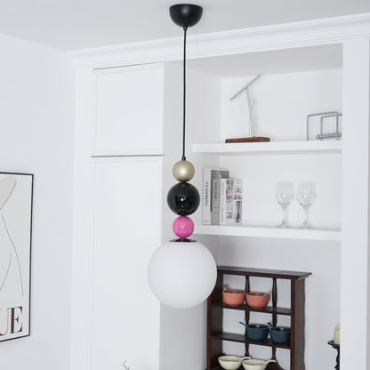 Round Balls Stacking Pendant Lamp Dia 9.8″ x H 22.8″ / Dia 25cm x H 58cm / Pink & Black Pendant light