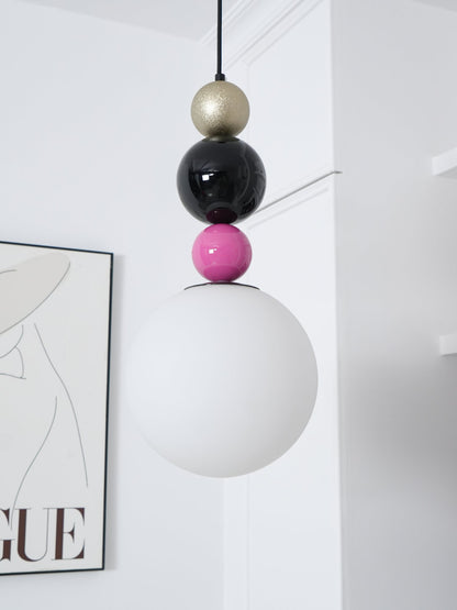 Round Balls Stacking Pendant Lamp Dia 9.8″ x H 22.8″ / Dia 25cm x H 58cm / Pink & Black Pendant light