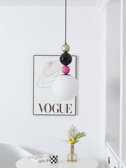 Round Balls Stacking Pendant Lamp Dia 9.8″ x H 22.8″ / Dia 25cm x H 58cm / Pink & Black Pendant light
