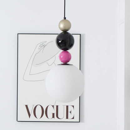 Round Balls Stacking Pendant Lamp Dia 9.8″ x H 22.8″ / Dia 25cm x H 58cm / Pink & Black Pendant light