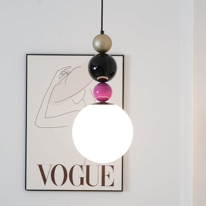 Round Balls Stacking Pendant Lamp Dia 9.8″ x H 22.8″ / Dia 25cm x H 58cm / Pink & Black Pendant light