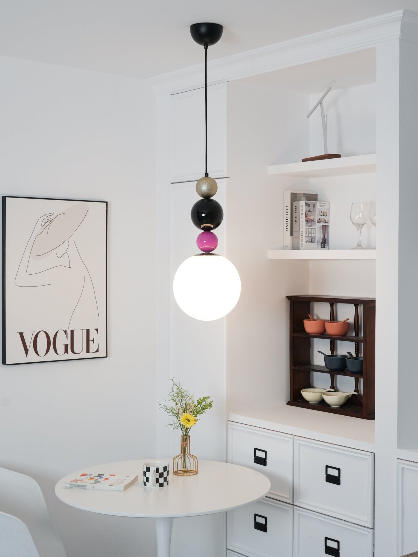 Round Balls Stacking Pendant Lamp Dia 9.8″ x H 22.8″ / Dia 25cm x H 58cm / Pink & Black Pendant light