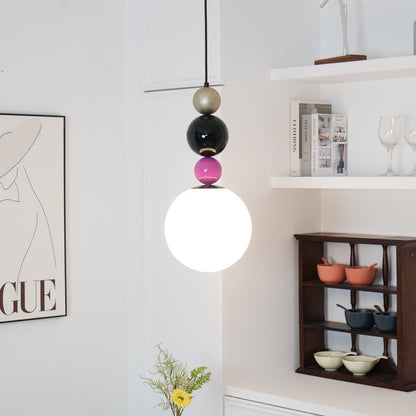 Round Balls Stacking Pendant Lamp Dia 9.8″ x H 22.8″ / Dia 25cm x H 58cm / Pink & Black Pendant light
